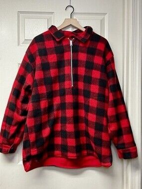 Marlboro Men's XL Buffalo Plaid Reversible Fleece 90s Vintage